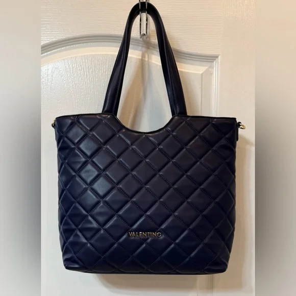 Valentino Navy Quilted Tote Bag by Mario Valentino Crossbody & Handbag New